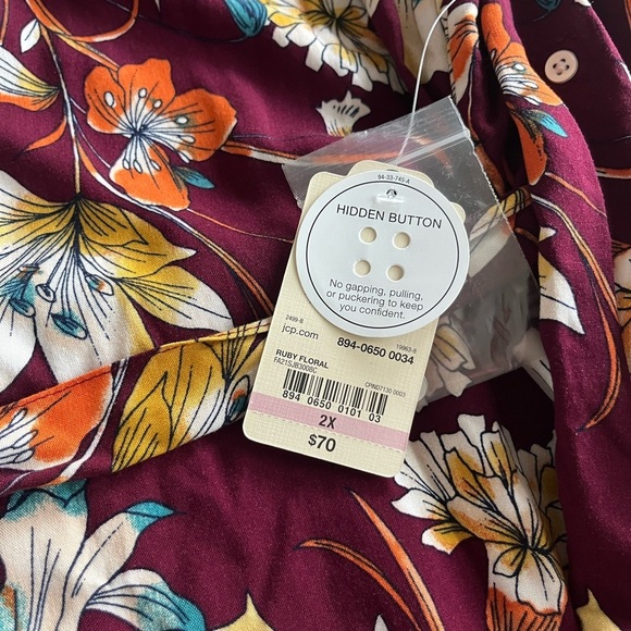 St. John's Bay NWT Womens Plus Size 2X Long Sleeve Floral Midi Button Down Dress - Picture 3 of 7